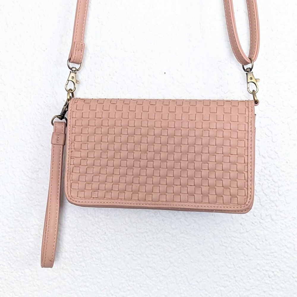 Joy Susan Pastel Pink Woven Crossbody Clutch Purse Wristlet Feminine Small Girly - Picture 2 of 12